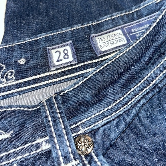 MISS ME Easy Skinny JE5735ESN Fleur de Lis Stretch BLING Dark Wash | size 28 - Picture 7 of 7
